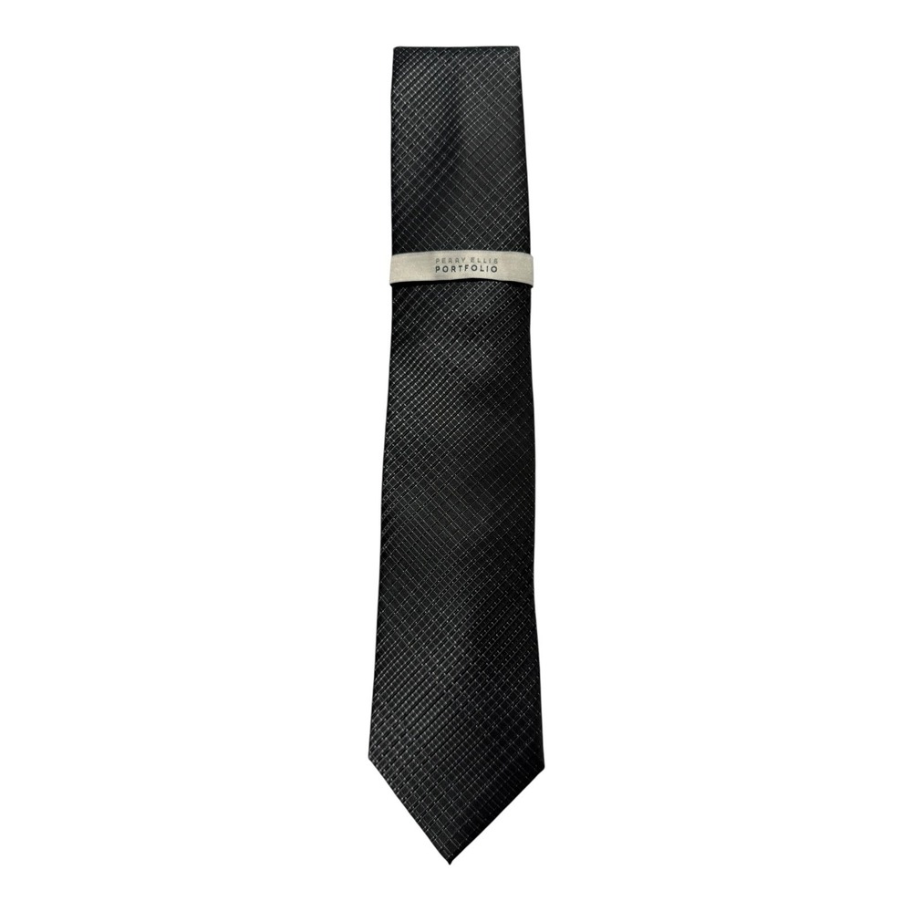 PERRY ELLIS Portfolio Men's Elegant Neck Tie Black color Micro Texture new - Picture 2 of 6